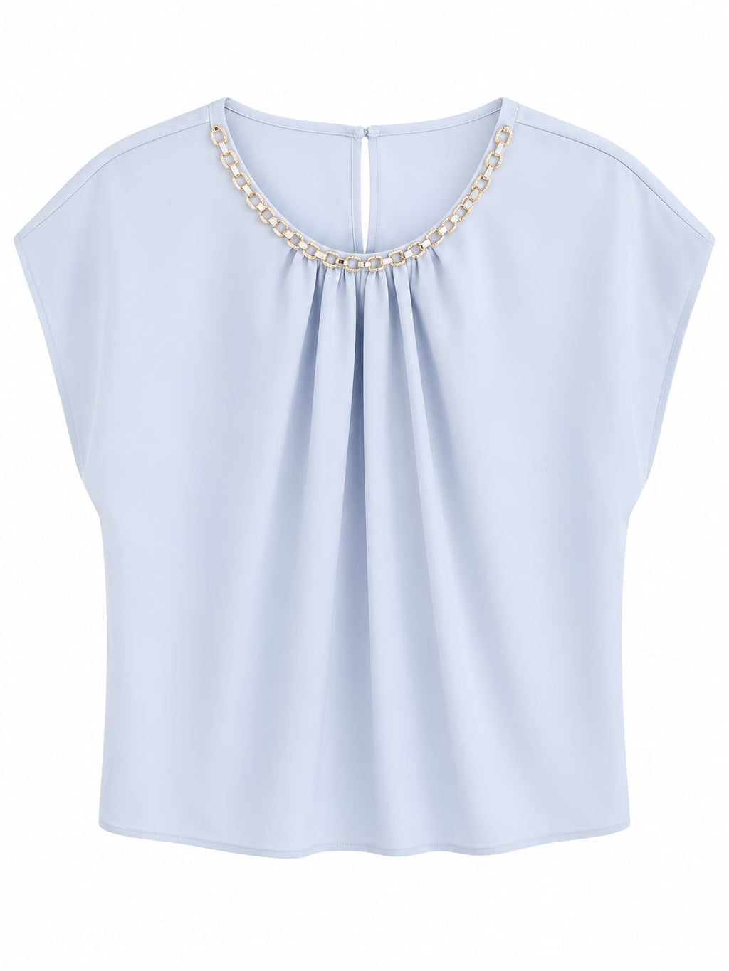 Women light blue chain neck blouse