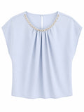 Women light blue chain neck blouse