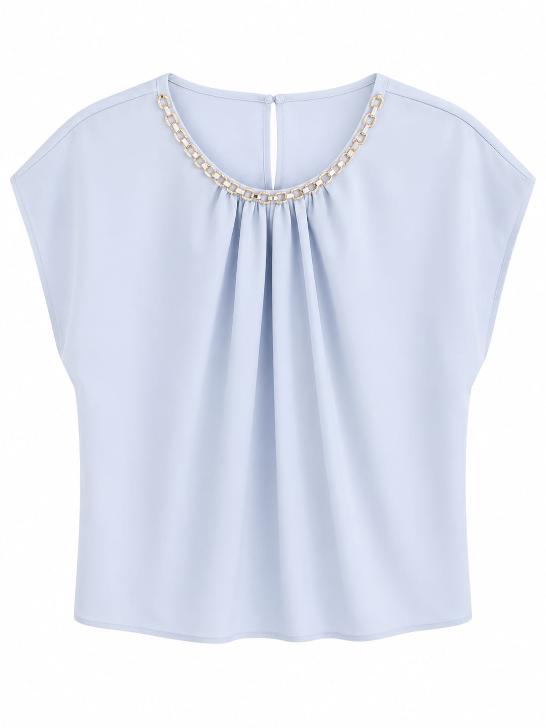 Women light blue chain neck blouse