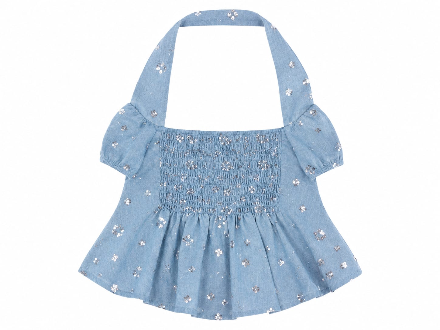 Girls blue sequin halter smacked top