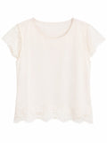 Women ivory lace trim blouse
