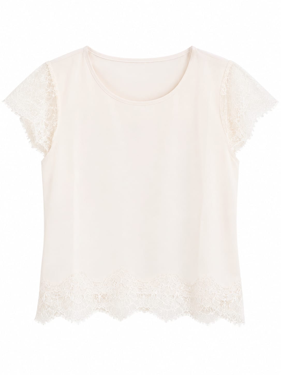 Women ivory lace trim blouse