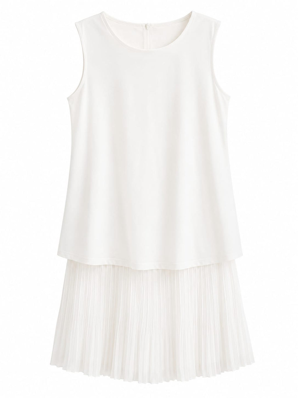 Women white sleeveless pleated hem dress