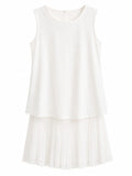 Women white sleeveless pleated hem dress