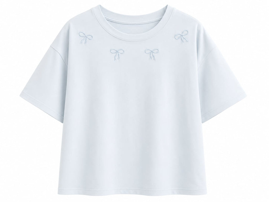 Women light blue bow embroidered oversized t-shirt