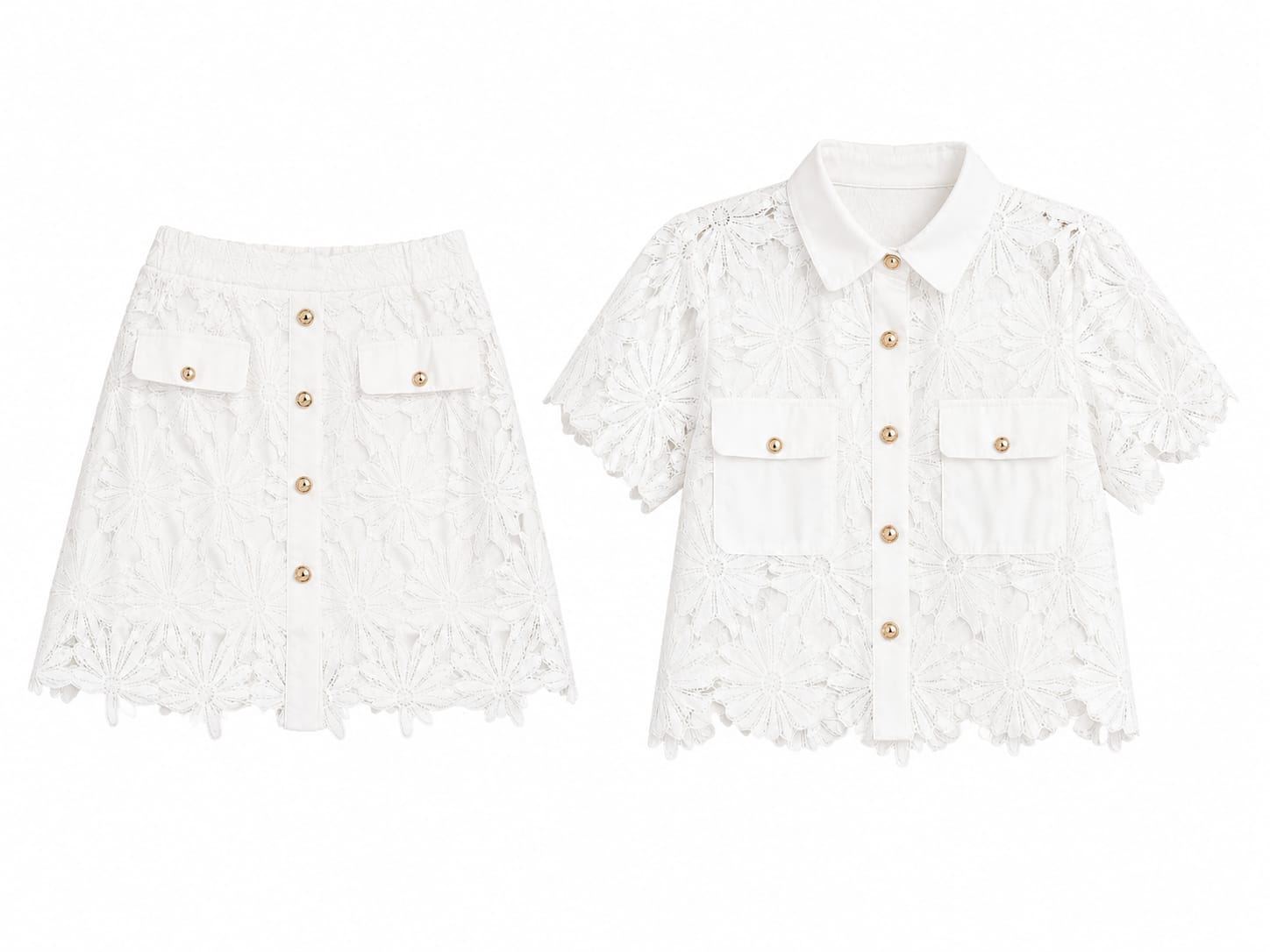 Women white floral lace two-piece set