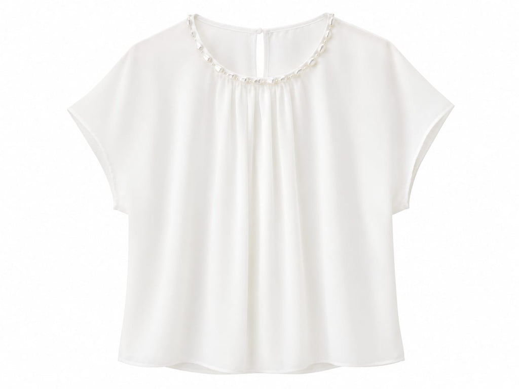 Elegant pearl trim chiffon blouse