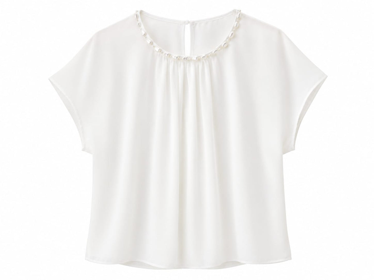Elegant pearl trim chiffon blouse
