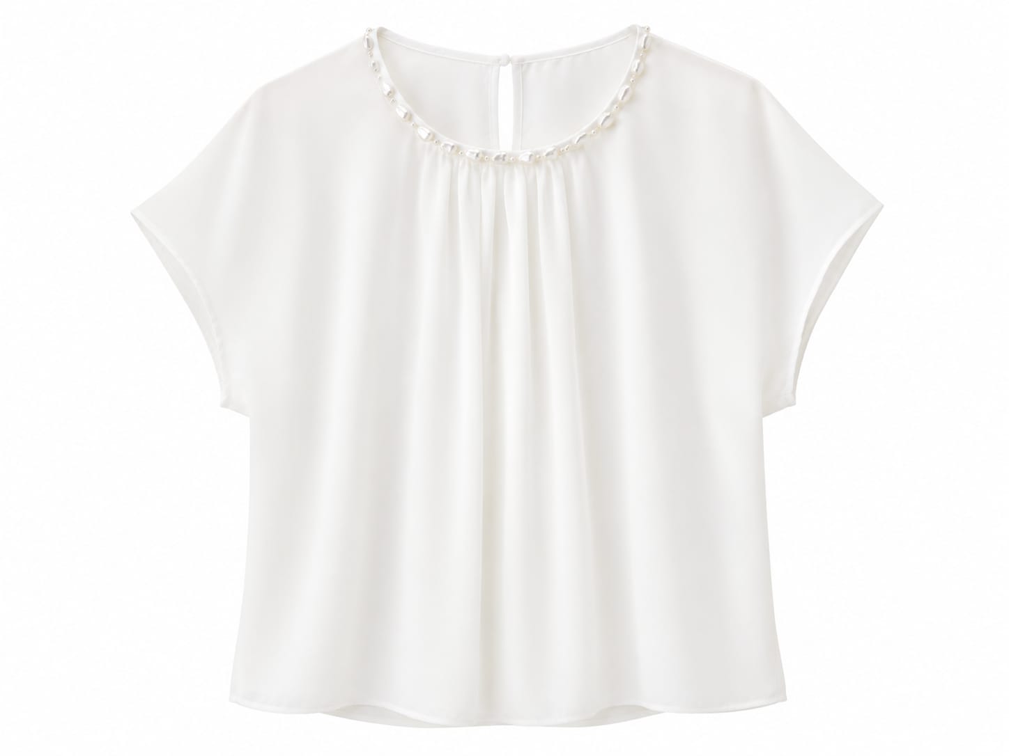 Elegant pearl trim chiffon blouse