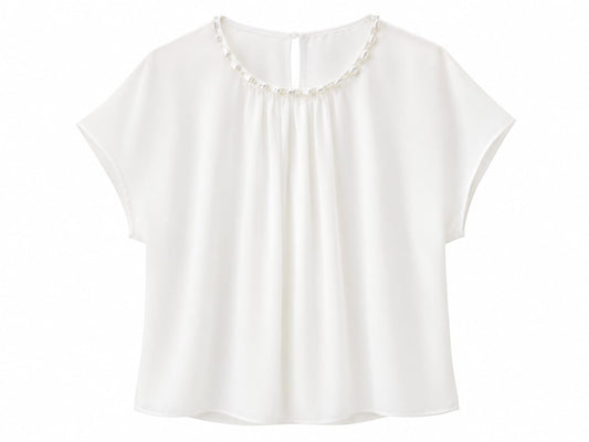 Elegant pearl trim chiffon blouse