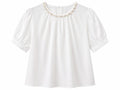 Elegant pearl neck puff sleeve blouse