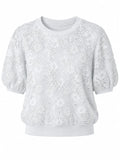 Women floral lace knit puff sleeve top
