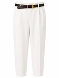 Women white tailored pants with belt
