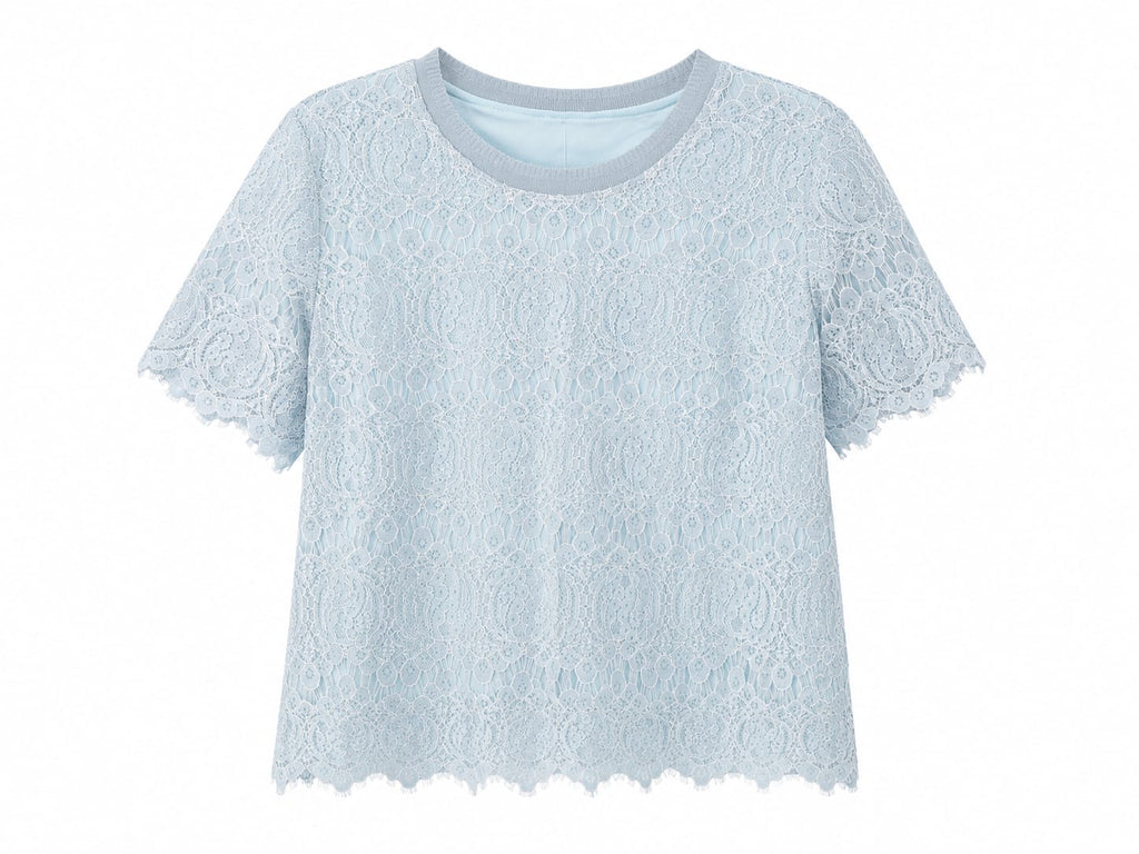 Sky blue floral lace knit top