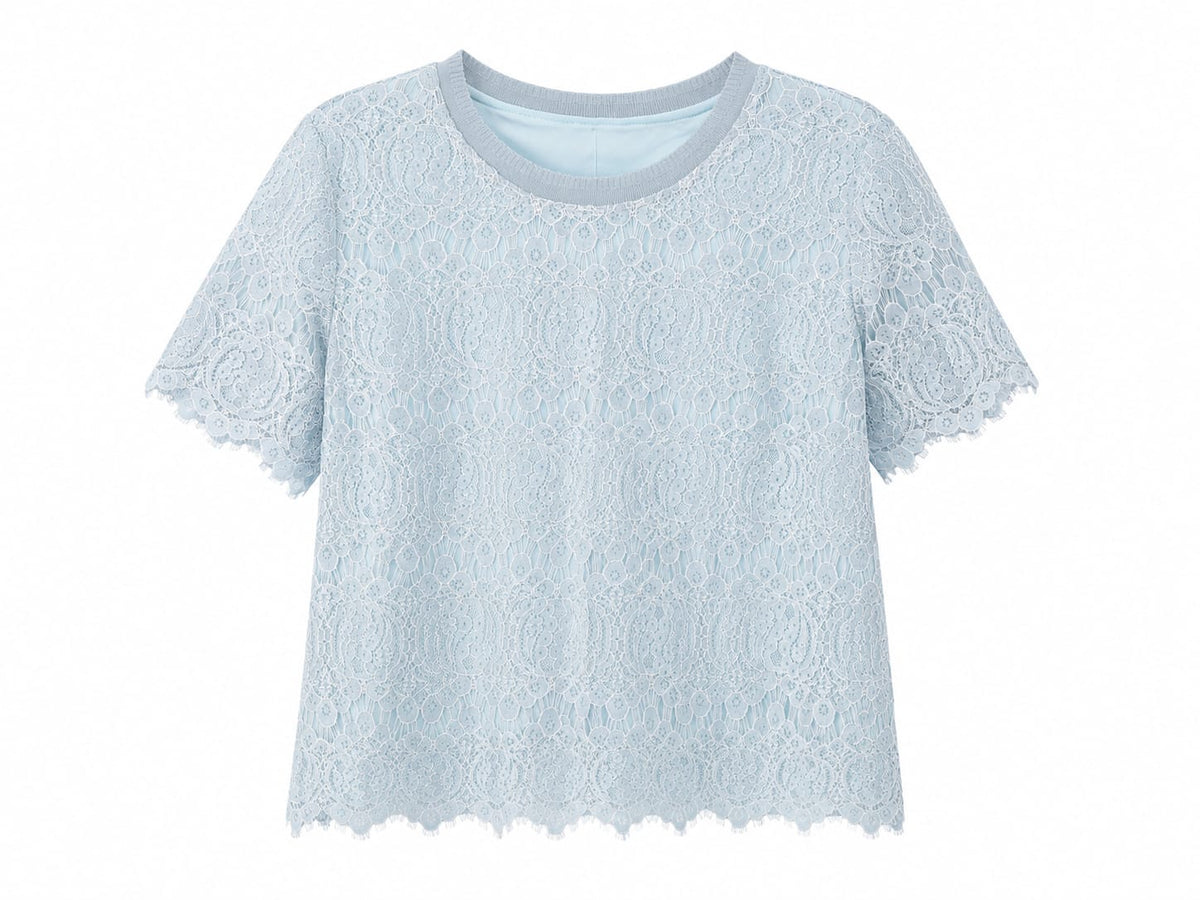 Sky blue floral lace knit top