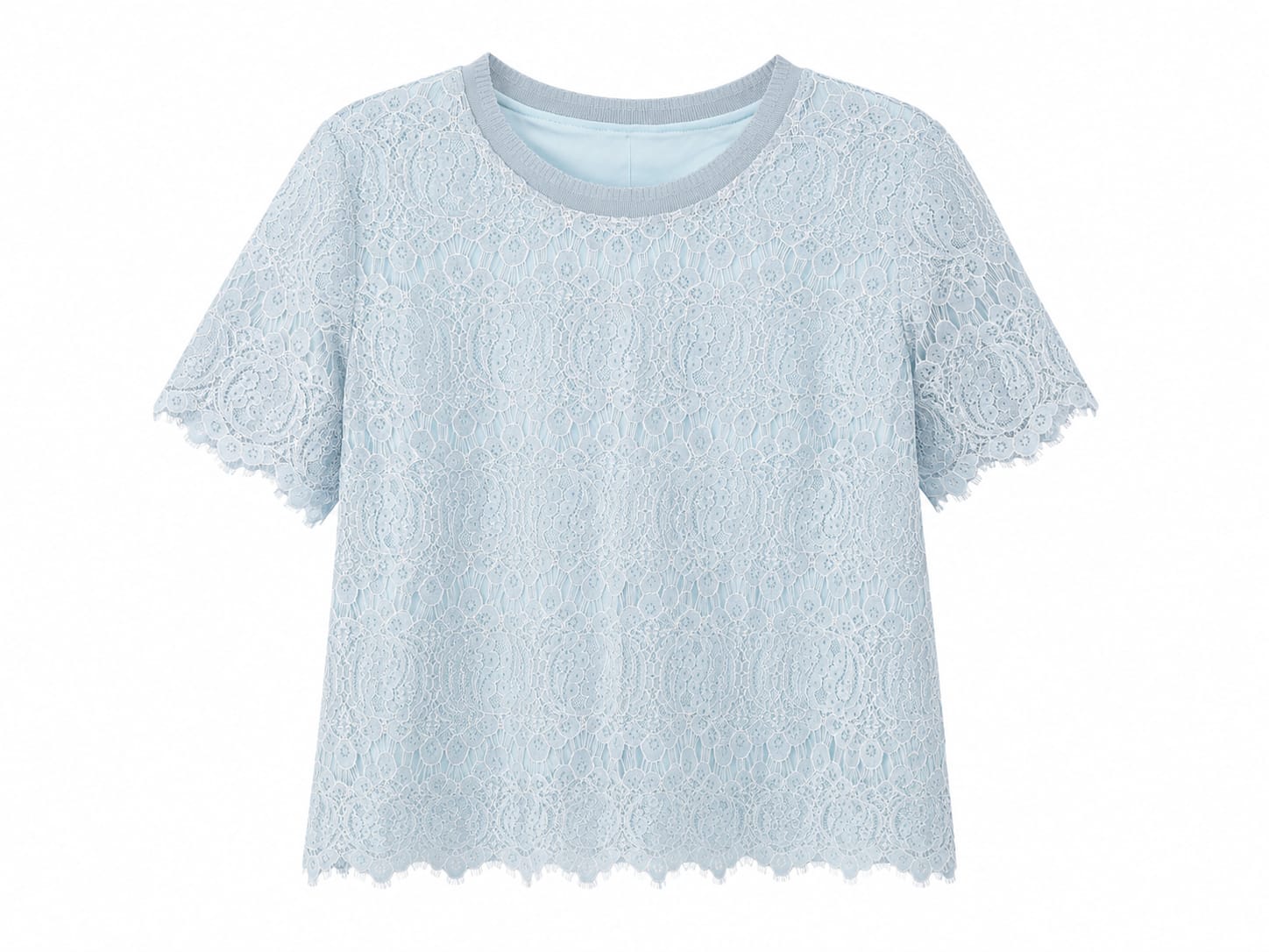 Sky blue floral lace knit top