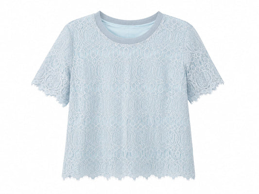 Sky blue floral lace knit top