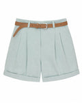 Women high-waist pleated shorts with belt-light mint