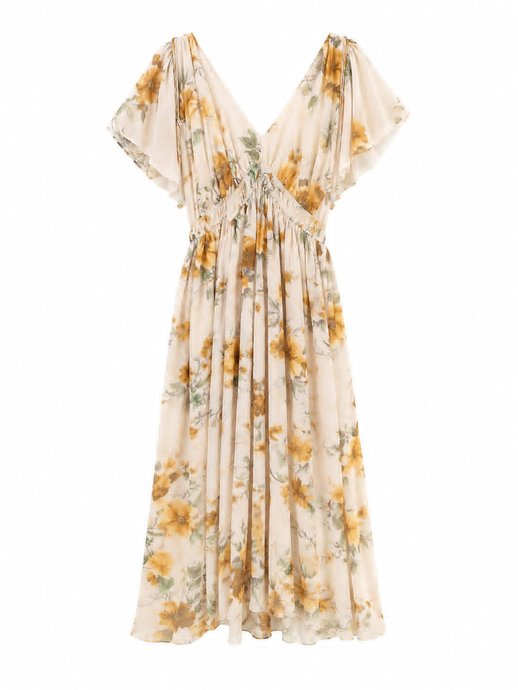 Women floral maxi dress with flutter sleeves