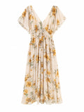 Women floral maxi dress with flutter sleeves