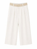 Women wide-leg linen blend trousers with embroidered waistband
