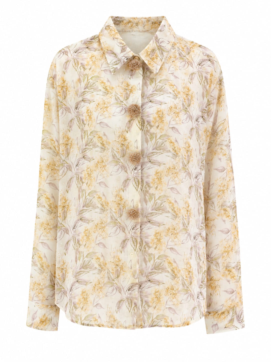 Women botanical print button-up blouse