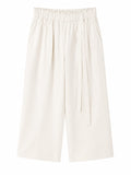 Women elastic waist wide-leg cropped pants