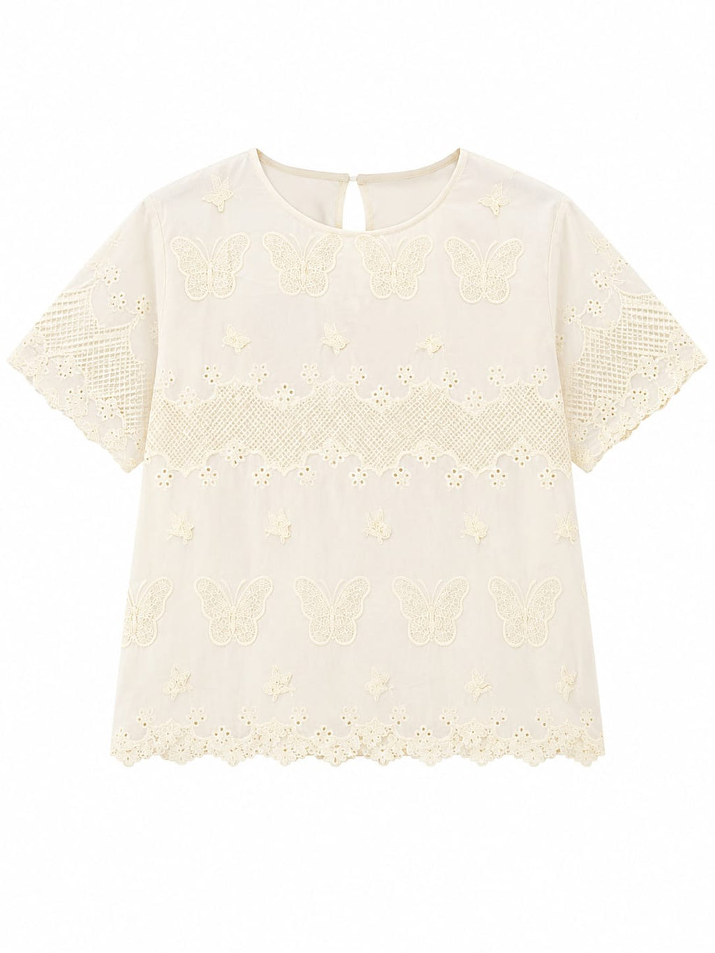 Women butterfly embroidered lace blouse-ivory
