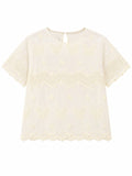 Women butterfly embroidered lace blouse-ivory