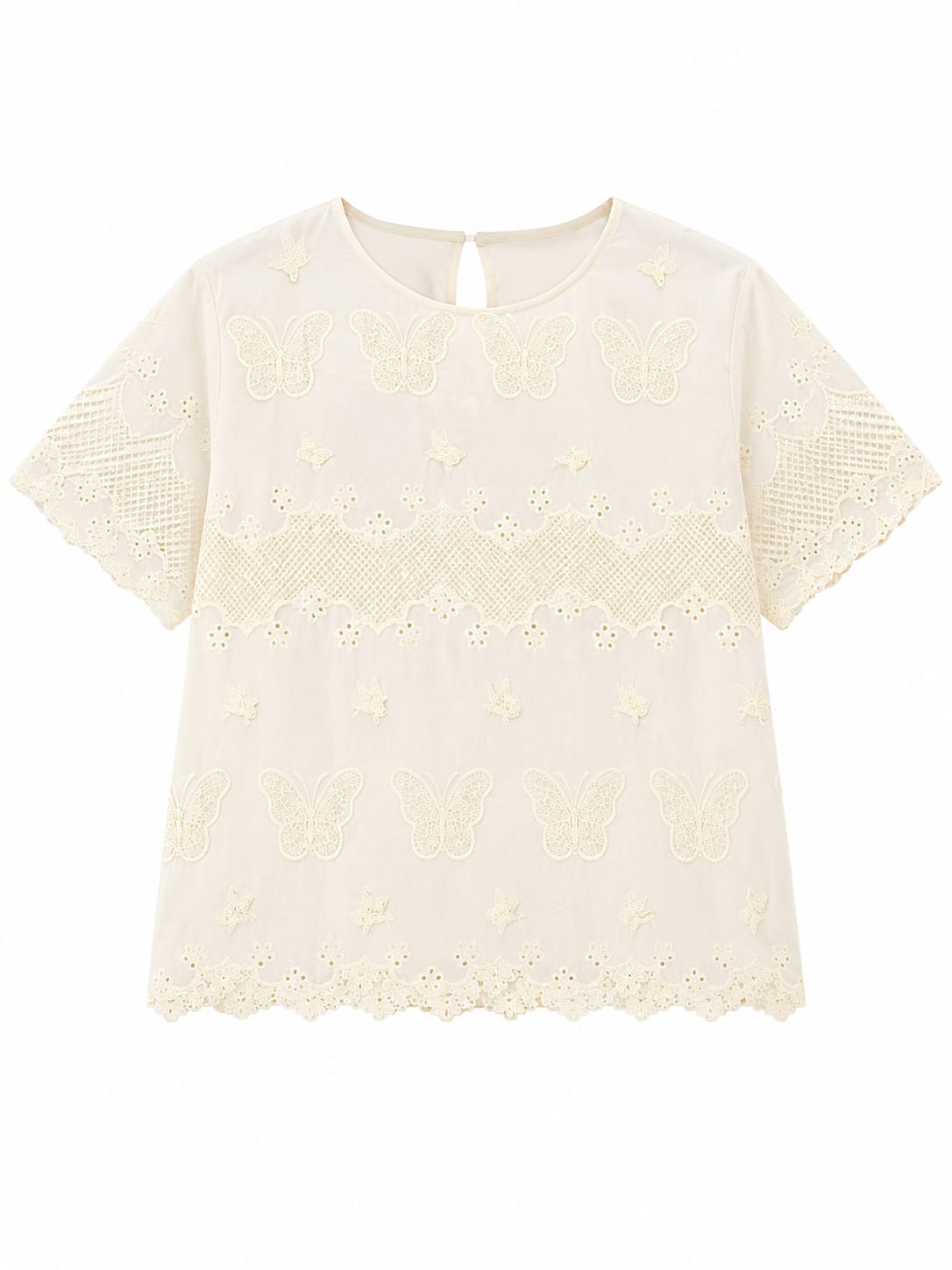 Women butterfly embroidered lace blouse-ivory