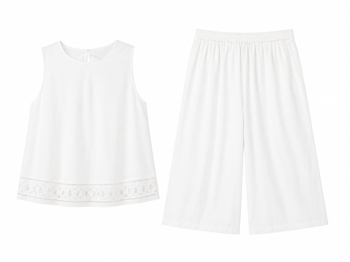 Women white sleeveless top & wide-leg pants set