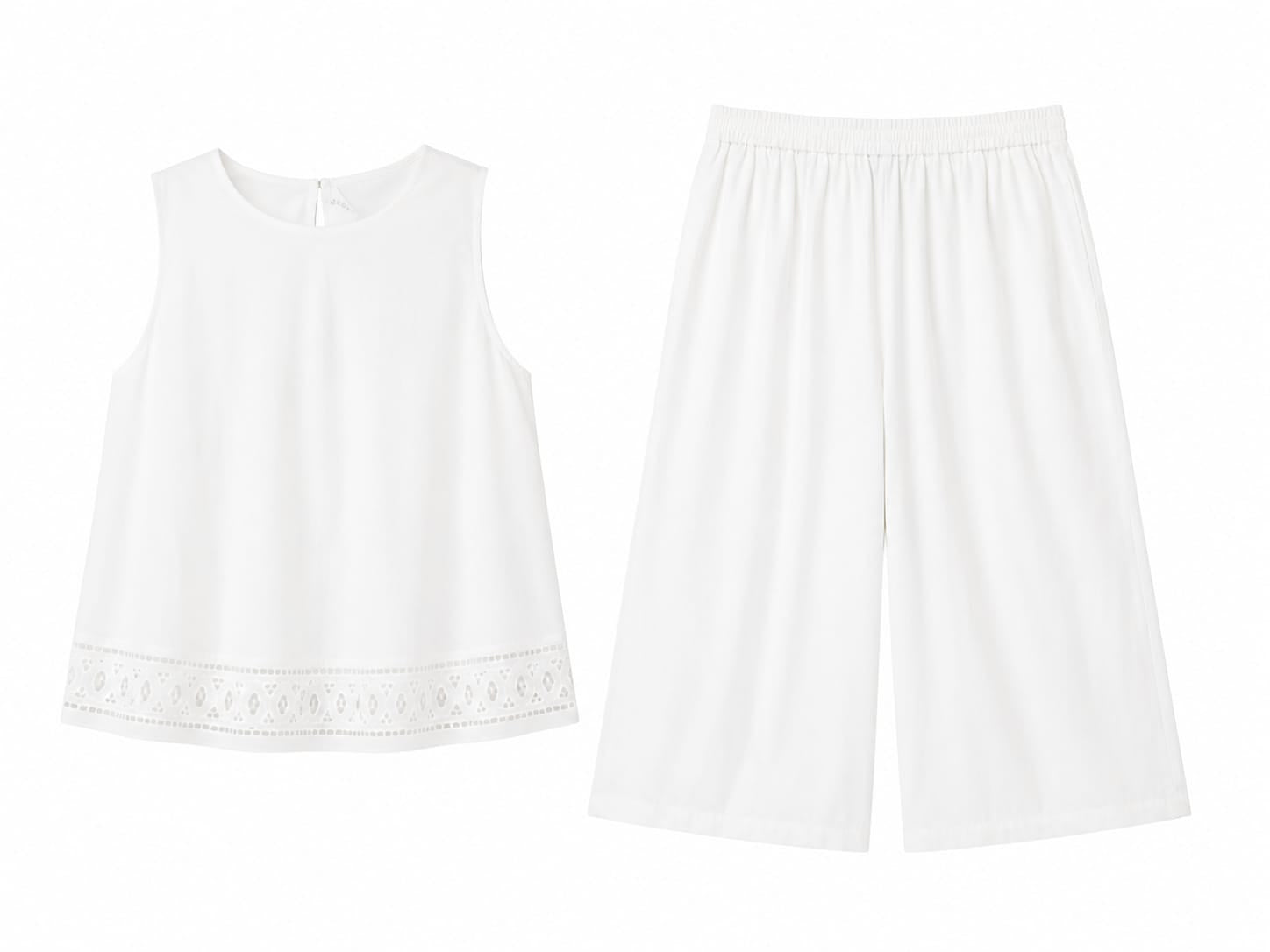 Women white sleeveless top&wide-leg pants set