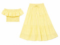 Women eyelet crop trop& maxi skirt set-lemon yellow