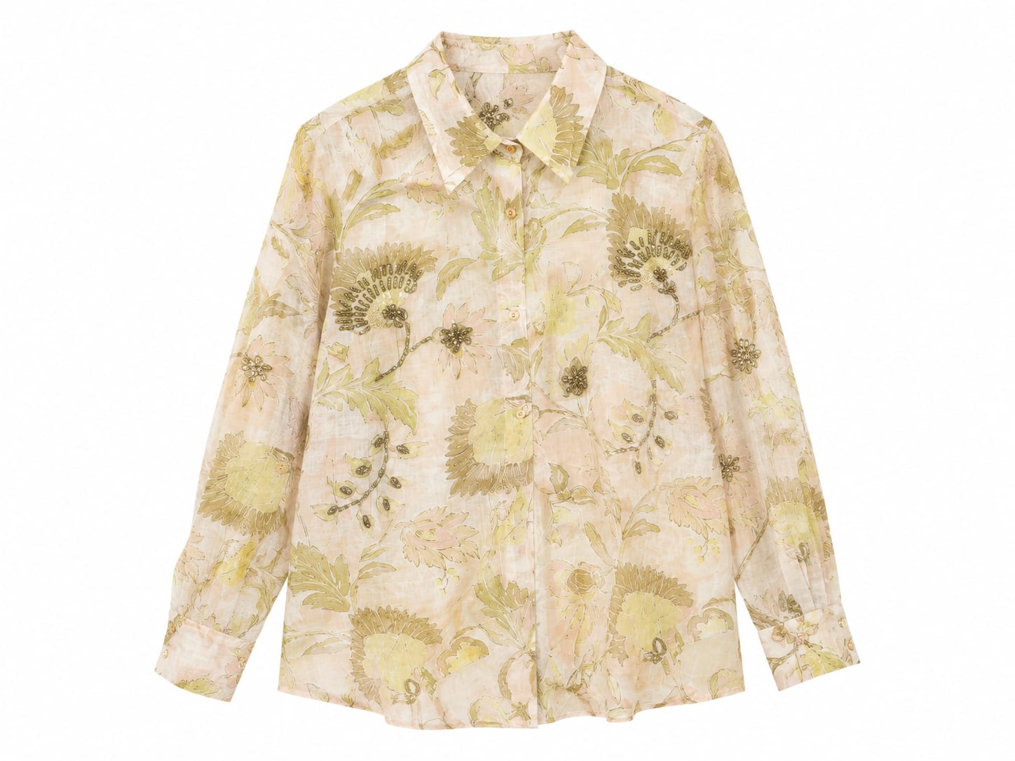 Women floral sheer button-up blouse