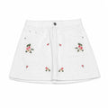 Women white floral embroidered denim mini skirt