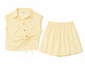 Women pale yellow tie-front top&shorts set