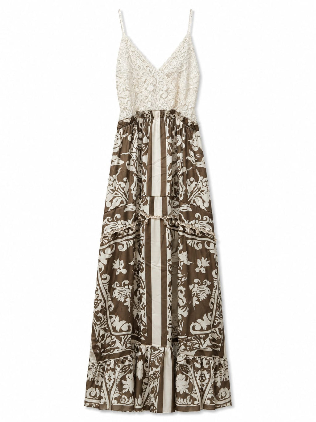 Women boho lace floral maxi dress
