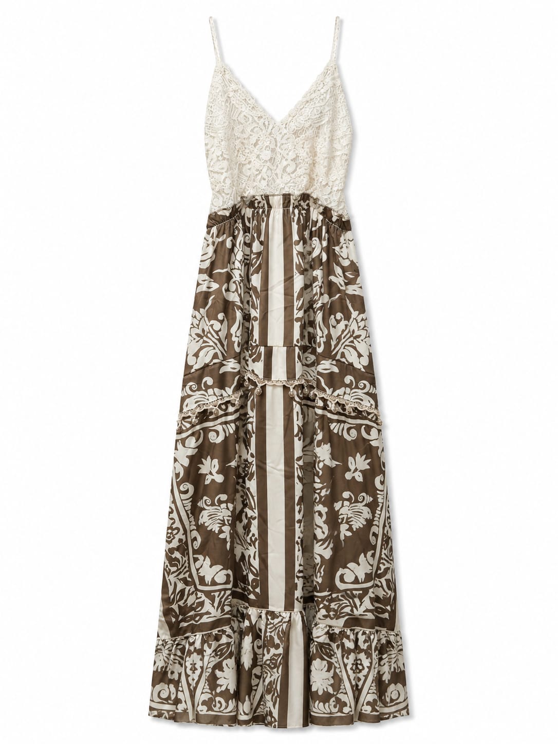Women boho lace floral maxi dress