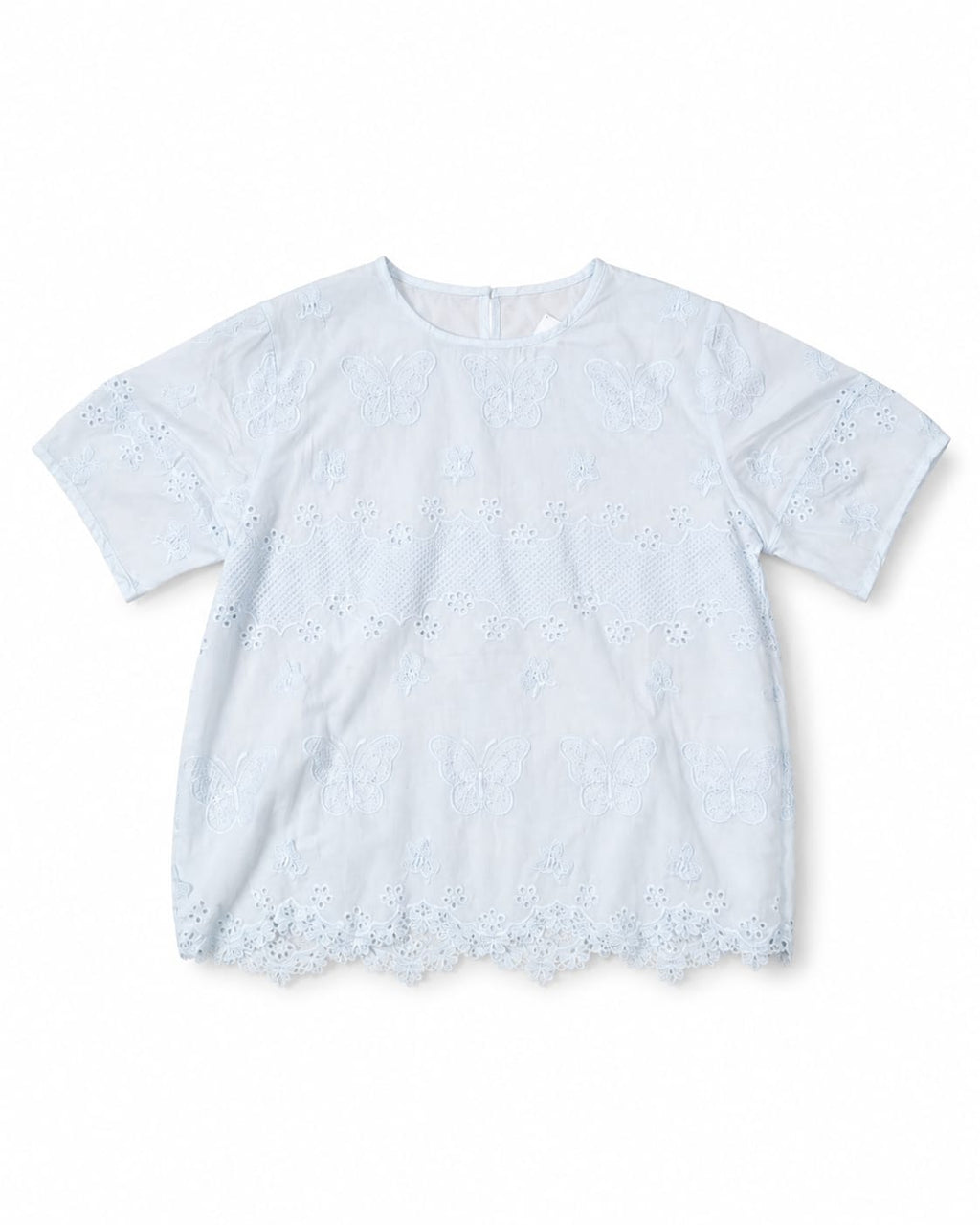 Women white butterfly embroidered lace blouse