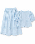 Women pastel blue embroidered two-piece skirt set