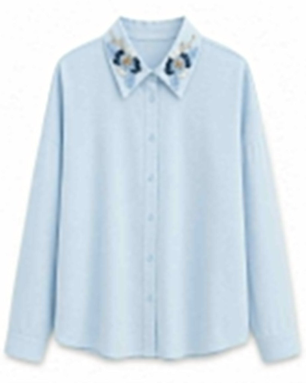 Women pastel blue embellished collar shirt
