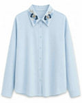 Women pastel blue embellished collar shirt