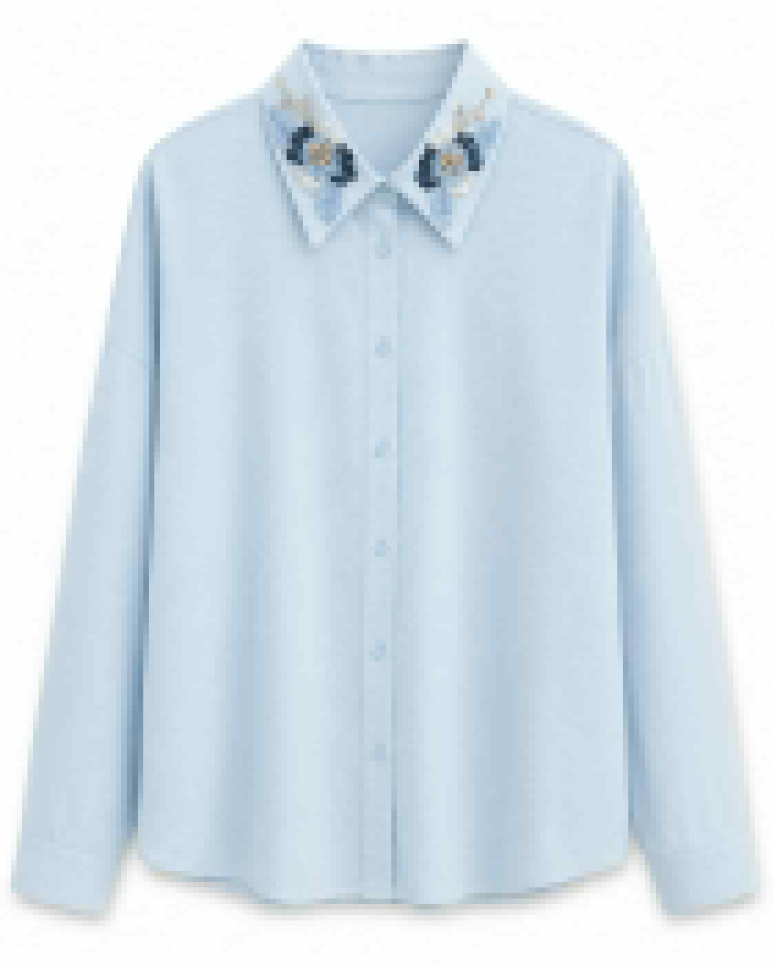 Women pastel blue embellished collar shirt