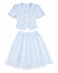 Women pastel blue tulle skirt& puff-sleeve top set