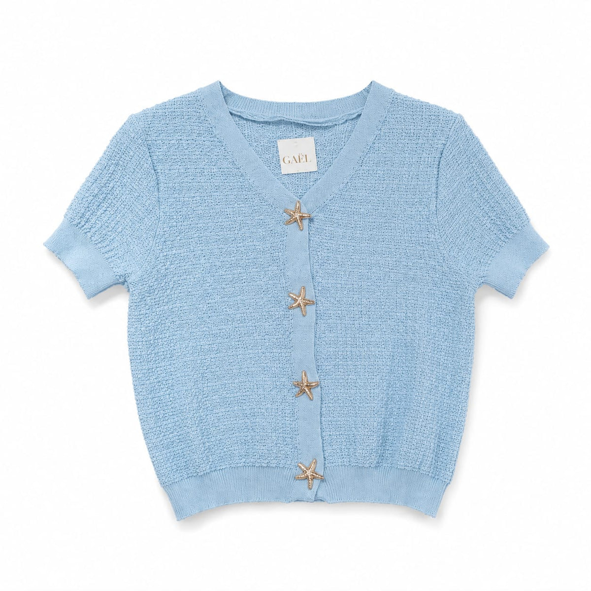 Women light blue starfish-button knit cardigan