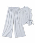 Women’s Light Blue Wrap Vest & Wide-Leg Pants Set
