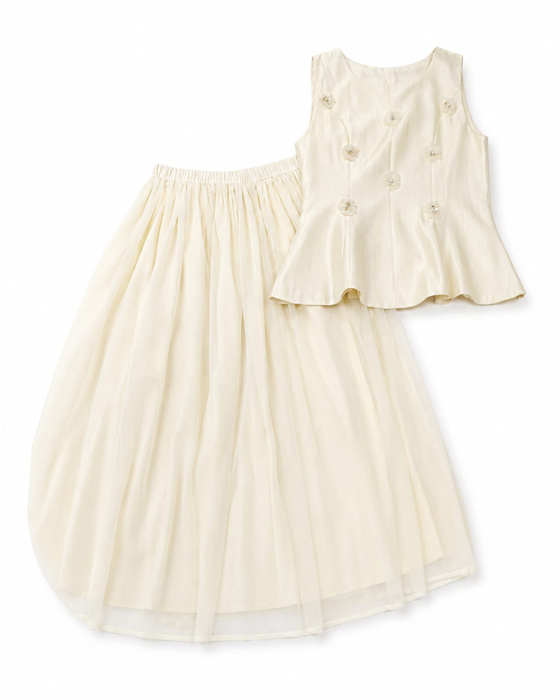 Women’s Ivory Floral Peplum Top & Tulle Maxi Skirt Set