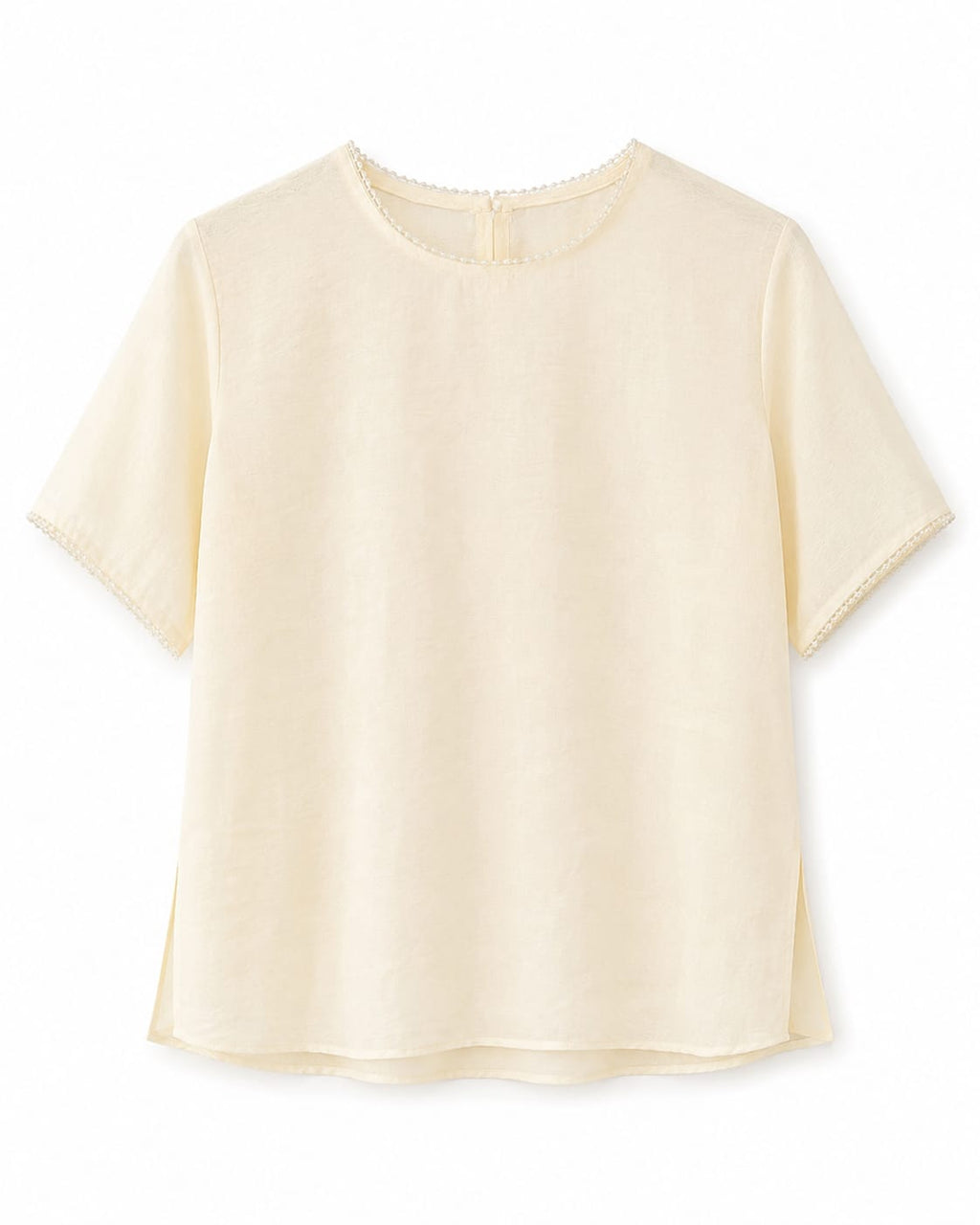 Women’s Ivory Pearl-Trim Short-Sleeve Blouse