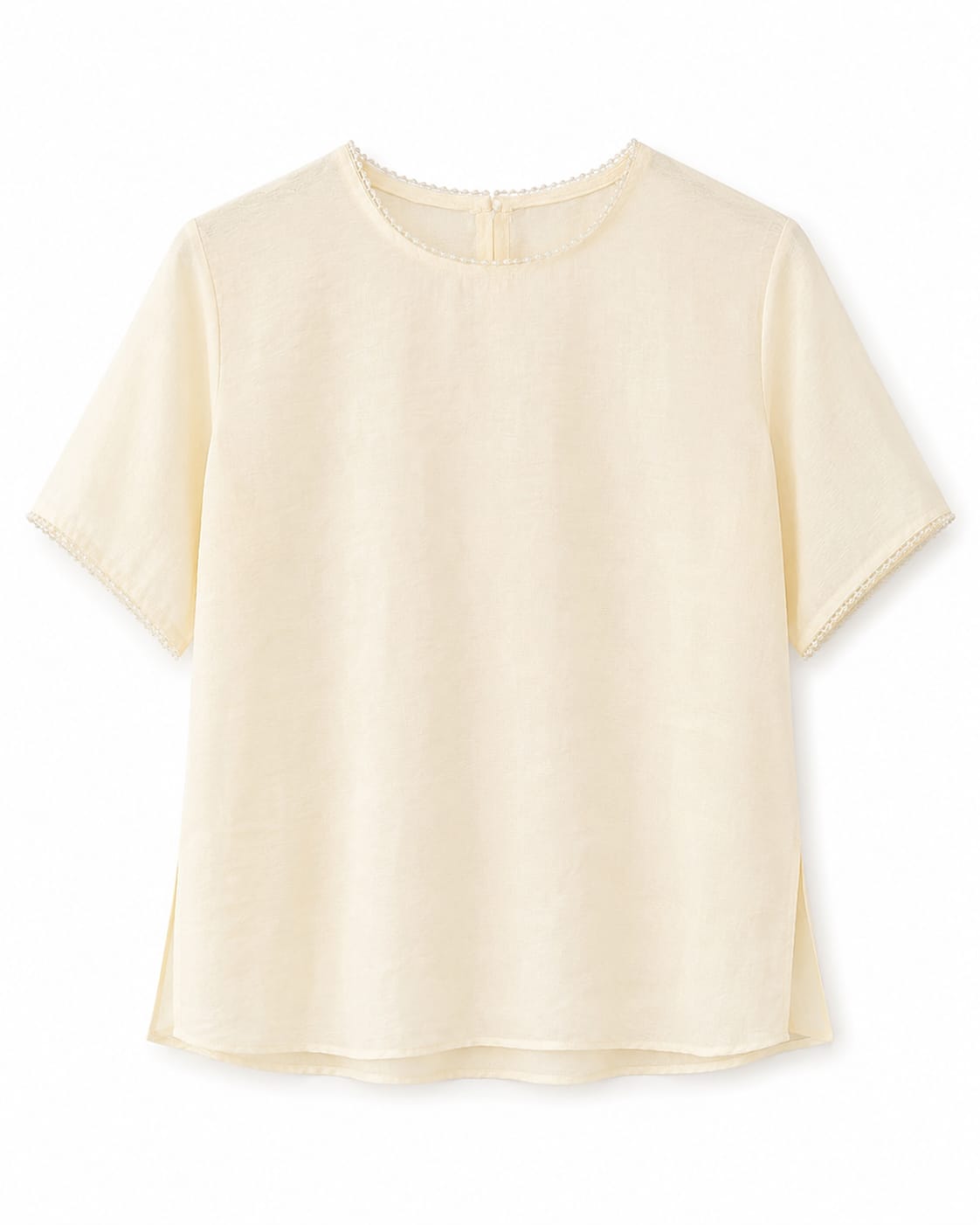 Women’s Ivory Pearl-Trim Short-Sleeve Blouse