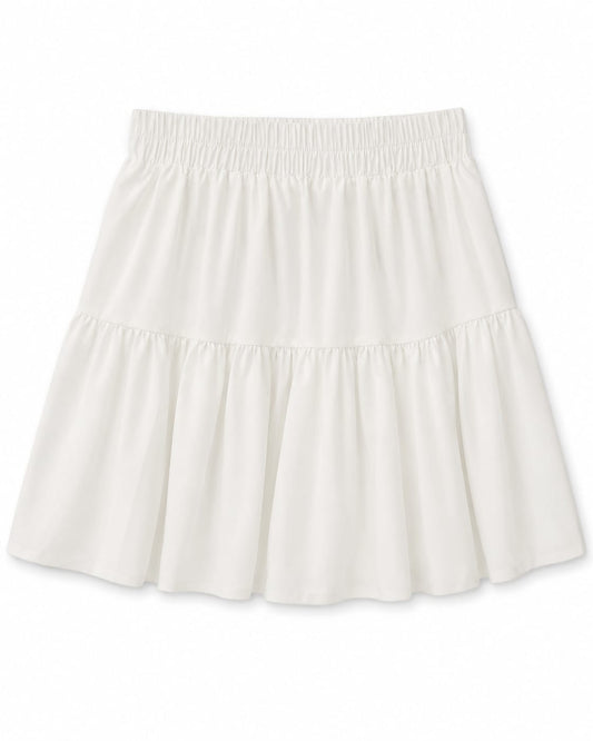Women white tiered ruffle mini skirt